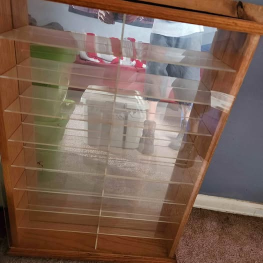Wooden car display shelf with 24-slot open grid for diecast cars