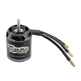 Brushless RC drone motor with cylindrical housing and gold-tipped wire leads