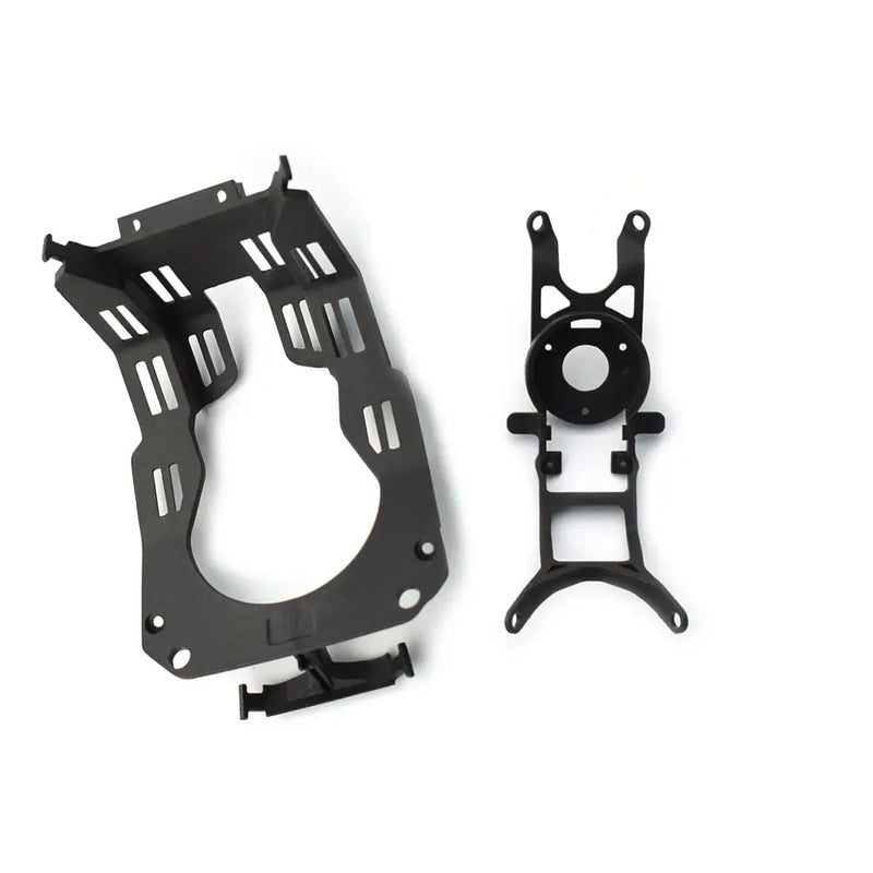 Shock-proof camera gimbal mount bracket, black metal with mounting holes