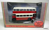 Red and cream diecast utility bus model with Wilts & Dorset markings, in box