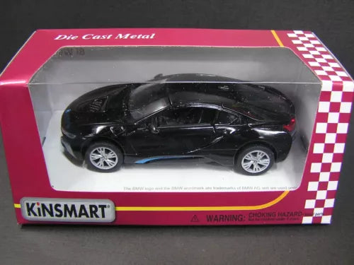 Kinsmart 1:36 diecast metal car, black BMW i8 model
