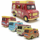 Diecast food truck toy vans, multicolor set with front views and side panels