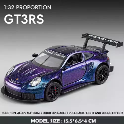 1:32 Porsche 911 GT3 RS purple alloy diecast model car with open hood