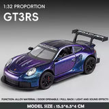 1:32 Porsche 911 GT3 RS purple alloy diecast model car with open hood