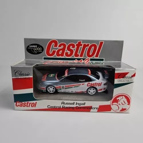 1:43 diecast classic car model in Castrol racing box, Russell Ingall #8