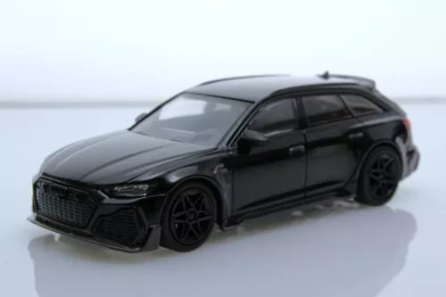 Diecast model wagon car, black with black wheels and grille, front 3/4 view