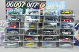 Diecast toy car display case with multiple vehicles in clear boxes, including police cars.