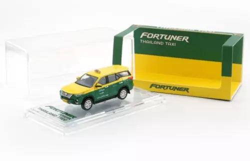 Yellow and green Thailand taxi diecast car with clear stand and green box