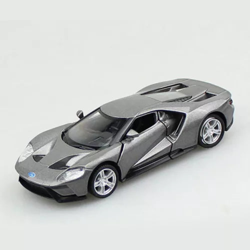 Gray 1:36 scale Ford GT diecast toy car with silver wheels and hood detail