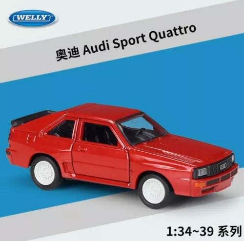 Welly Audi Sport Quattro diecast model car, red, pullback, 1:36 scale, in box