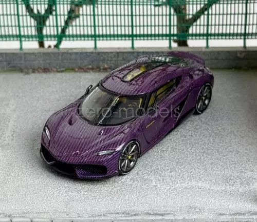 Purple sports diecast model car with black hood accents, front 3/4 view