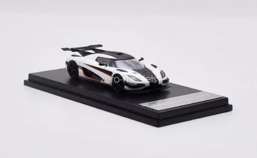 KOENIGSEGG ONE:1 1/64 diecast car model, white and black on display base