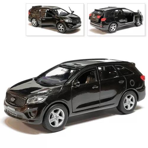 Black Kia Sorento Prime diecast car, 1/36 scale, front 3/4 view