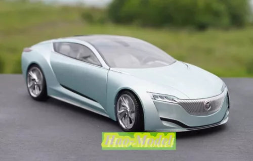 1:18 cyan alloy diecast car model with black wheels and front grille detail