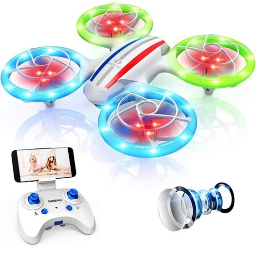 LED mini quadcopter drone with phone mount, remote controller, and camera module