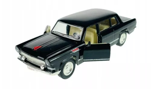 Black diecast Chinese limousine model car with open door, 1:32 scale