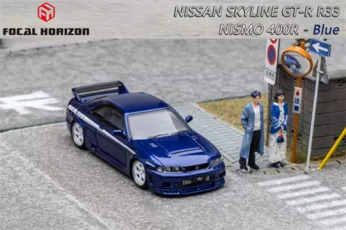 Dark blue 1:64 diecast Nissan Skyline GT-R R33 Nismo 400R toy car