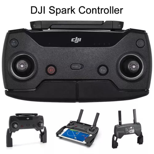 Black DJI Spark remote controller with dual thumb joysticks and power button