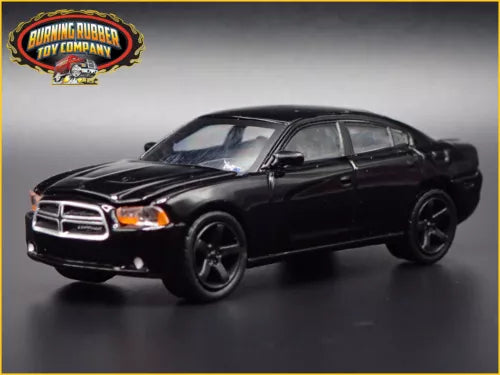 Black 2011-2023 Dodge Charger 4-door diecast model car, front 3/4 view