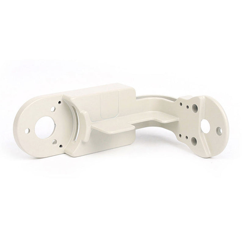 Yaw arm mounting bracket for drone, white plastic with screw holes
