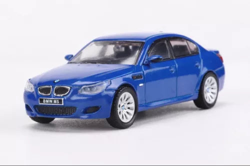 Blue BMW M5 E60 diecast car model with front grille and headlights