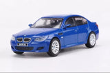 Blue BMW M5 E60 diecast car model with front grille and headlights