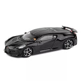 1:64 scale black sports coupe diecast model car, front three-quarter view