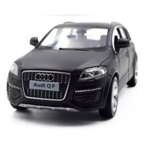 Black Audi Q7 diecast SUV toy car, front view with grille and headlights