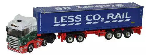 N gauge Scania combitrailer with blue rail container and red chassis