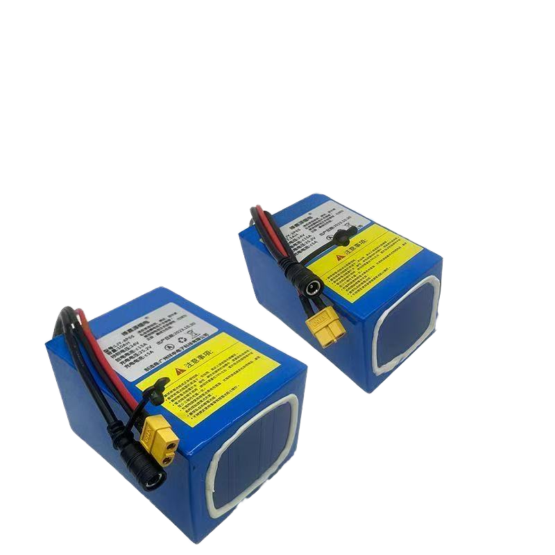 Blue lithium-ion battery pack pair with wiring leads and yellow connector blocks