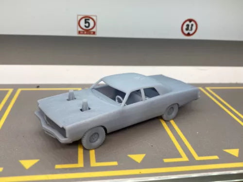 1/64 scale 3D printed demolition derby sedan toy car, light blue