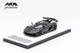 Black full-carbon diecast model car on display base, 1:64 scale