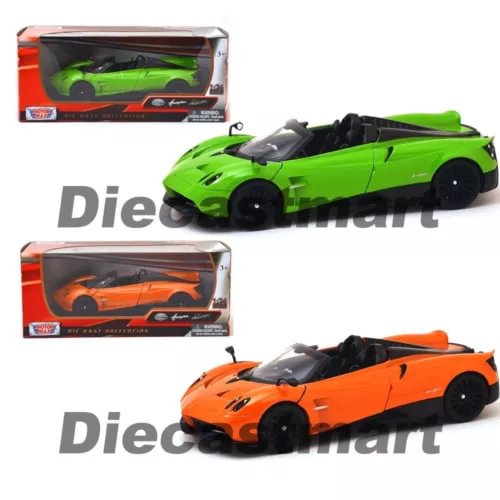Diecast roadster model car in green and orange with open-top style and black wheels