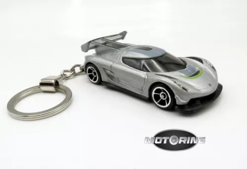 Grey diecast car keychain with silver ring and detailed miniature vehicle