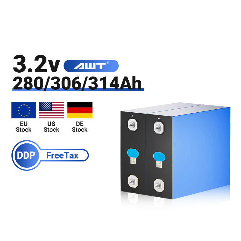 Prismatic LiFePO4 battery cell, blue and black 3.2V with terminal connectors