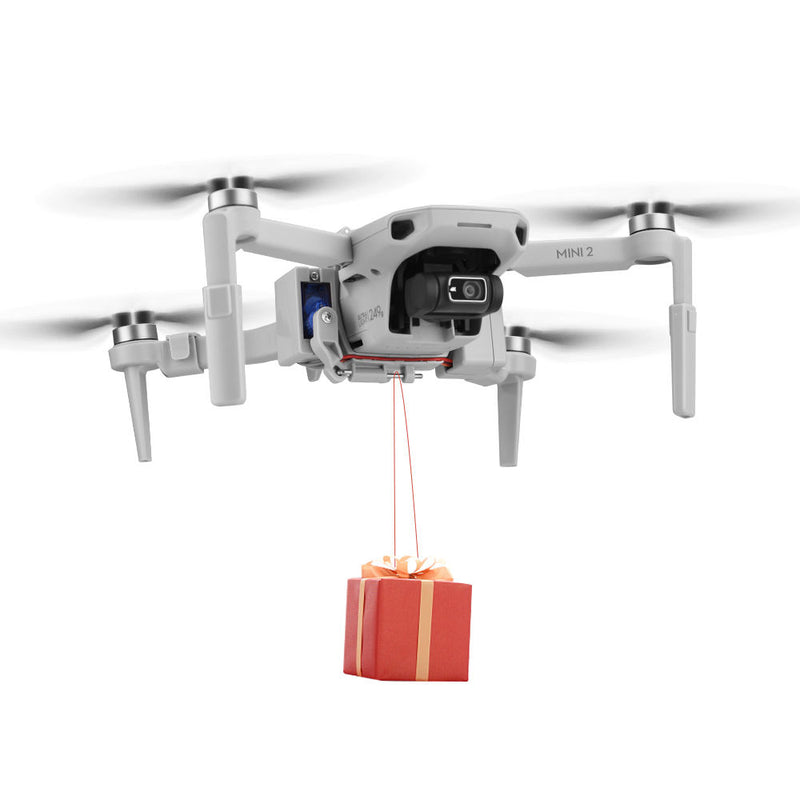 Drone airdrop system thrower with landing gear and hanging gift box