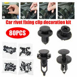 Car rivet fixing clip decoration kit, 80-piece set with black fasteners and pins