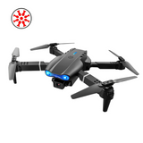 Toy quadcopter drone with blue lights and dual front cameras