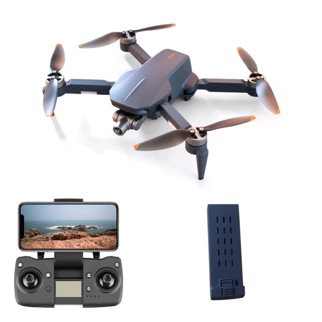 Mini quadcopter drone with camera, four propellers, and remote controller