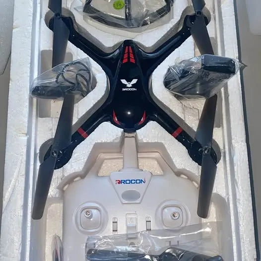 Beginner quadcopter drone with front camera, four foldable arms, and landing skids
