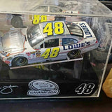 Diecast NASCAR stock car replica, white with blue #48 and sponsor decals.