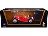 Red MG TC midget diecast model car in display case