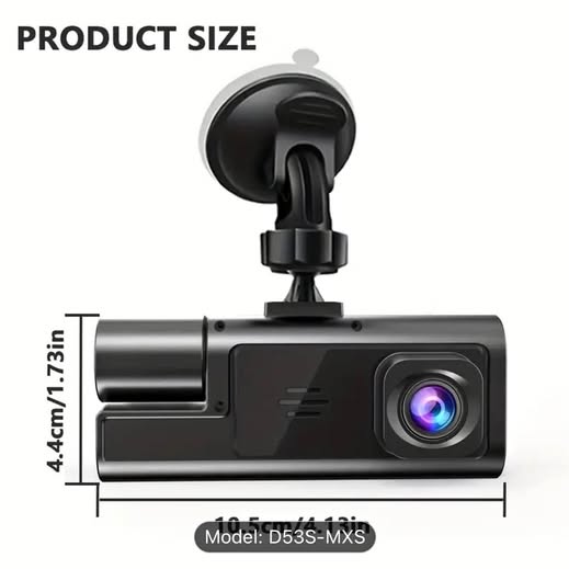 Dash cam with front lens, side profile, and mounting suction stand
