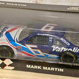 Blue, white and red Mark Martin #6 NASCAR diecast car with sponsor decals