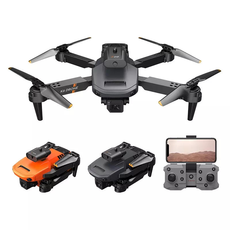 Mini foldable quadcopter drone with four propellers and dual camera mount