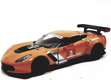 Orange and black racing diecast car model, front view with number 3 on door