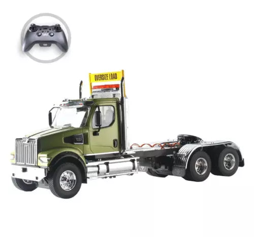 1:16 scale radio-controlled tandem truck tractor, olive cab with fifth-wheel chassis