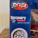Diecast metal motorcycle in blue retail box with Discovery Channel logo