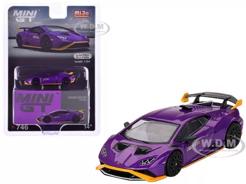 Purple Lamborghini Huracan STO 1/64 diecast model car, with MINI GT box