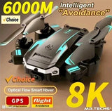 Gray quadcopter drone with teal lights and camera module